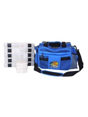 Bass Pro Shops blue Xtreme 360 Qualifier soft sided tackle box bag with 8 cases